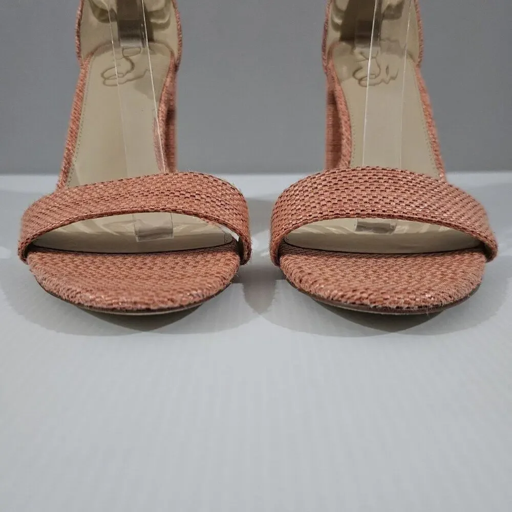 Sam Edelman Yaro Block Heel Sandal Womens 10.5 Pink Coral Woven Ankle Strap